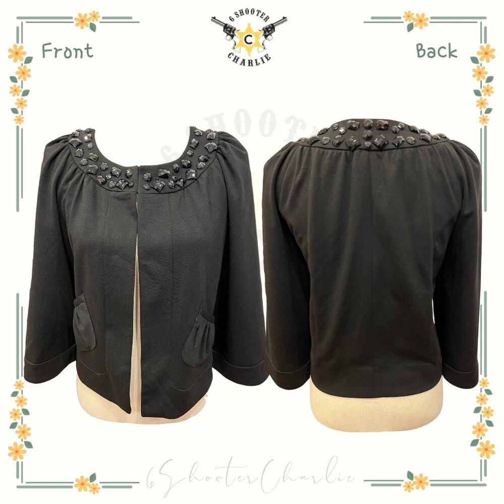 Women's FOCUS Lifestyle Black Blazer Jeweled Neckline and Pockets Size 8